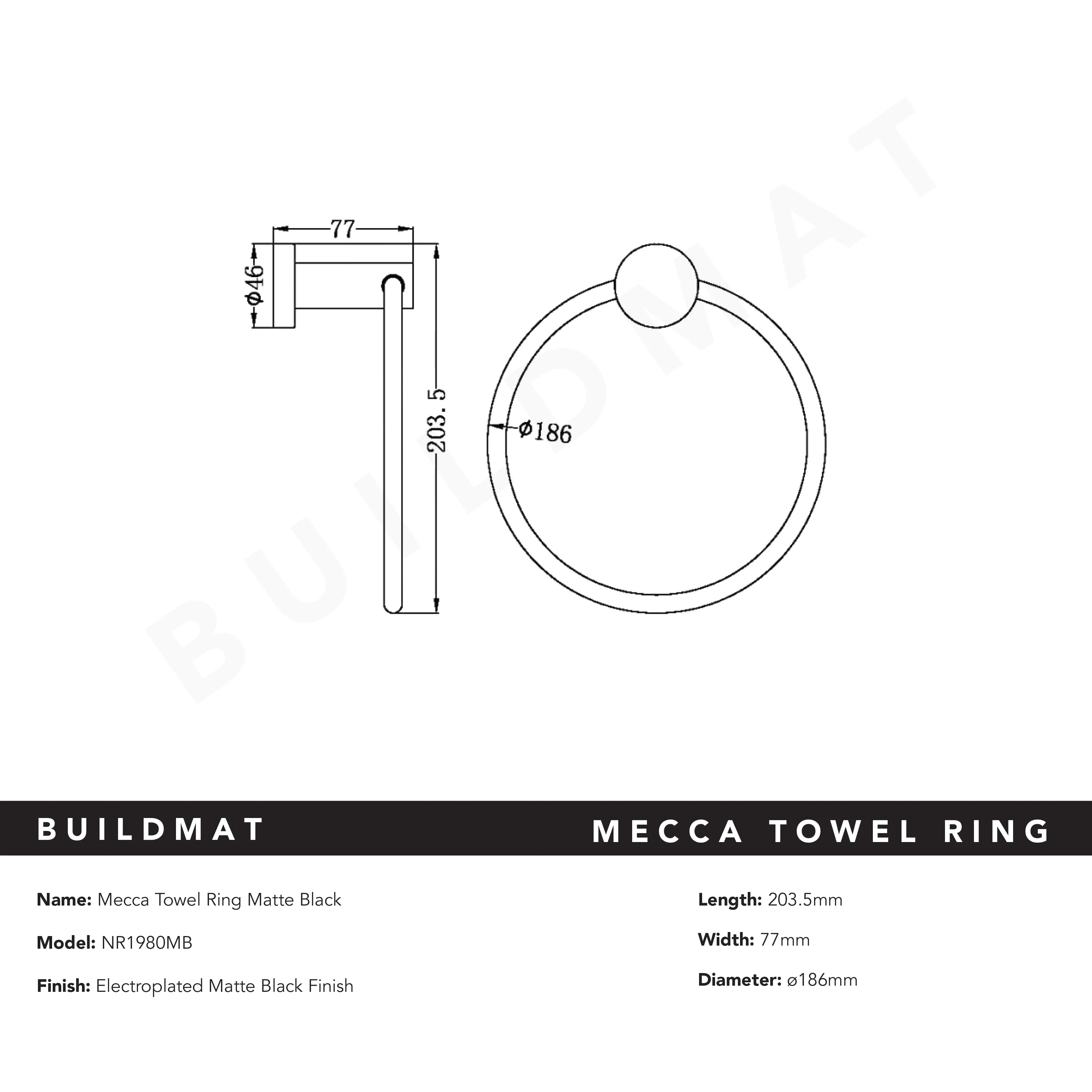 Nero Mecca Hand Towel Ring Matte Black - Image 5