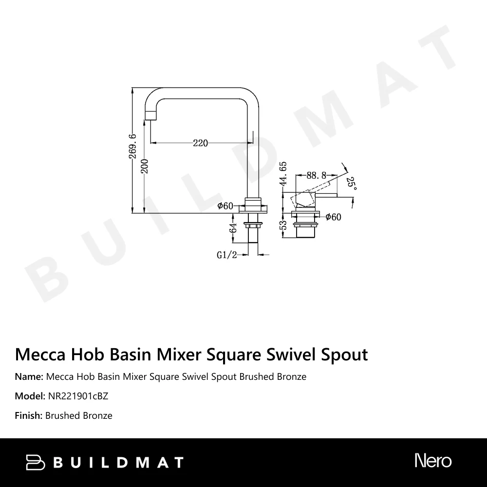Nero Mecca Hob Basin Mixer Square Swivel Spout Brushed Bronze - Image 4