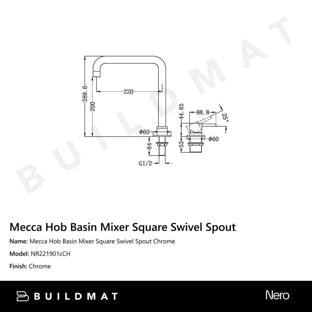 Nero Mecca Hob Basin Mixer Square Swivel Spout Chrome - Image 4