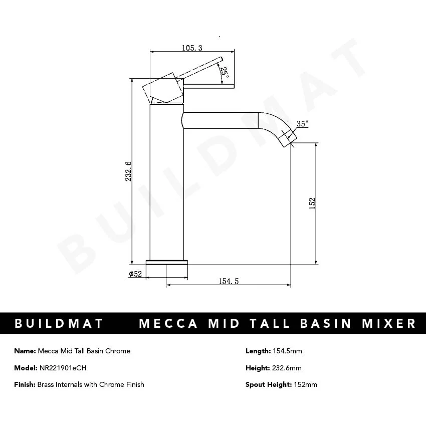 Nero Mecca Mid Tall Basin Mixer Chrome - Image 5