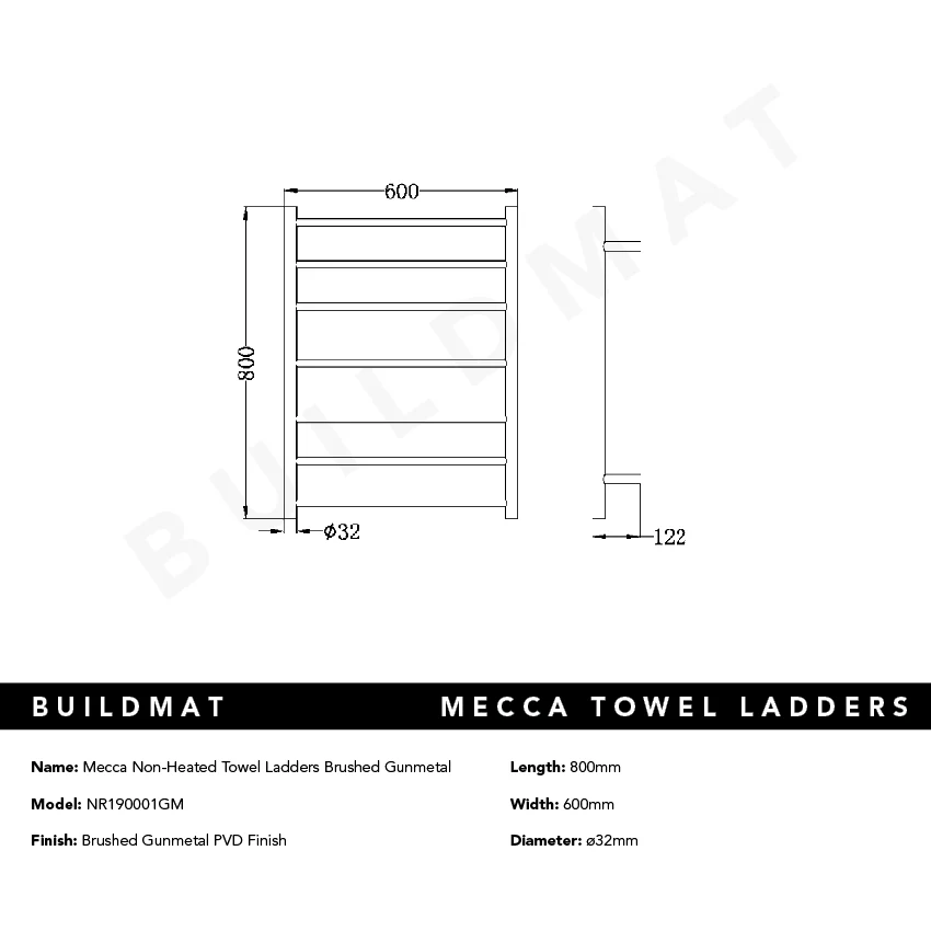 Nero Mecca Non Heated Towel Ladders Brushed Gunmetal - Image 5