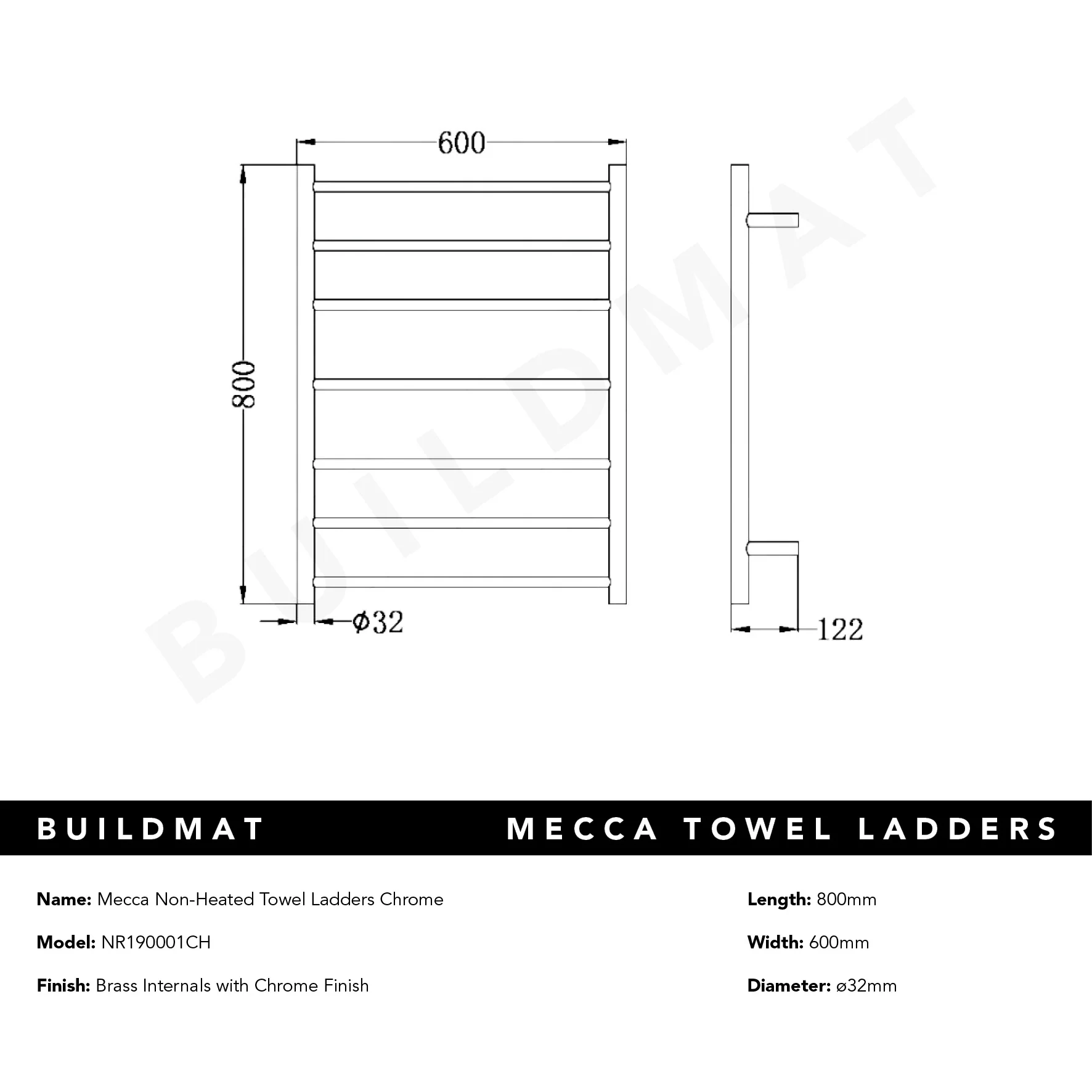 Nero Mecca Non Heated Towel Ladders Chrome - Image 5