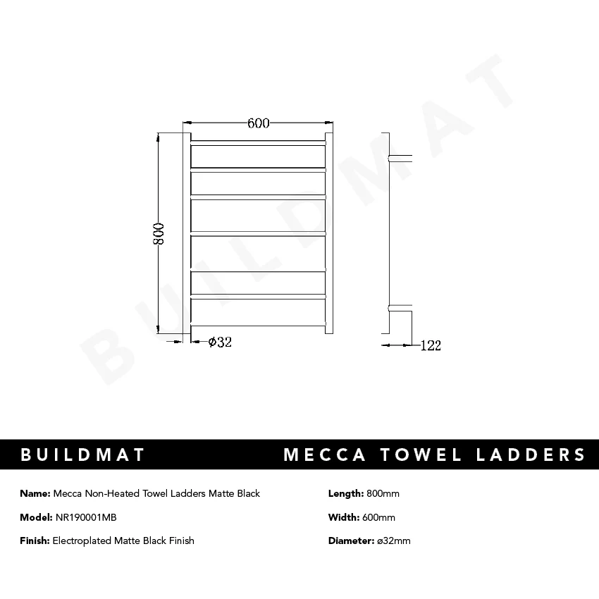 Nero Mecca Non Heated Towel Ladders Matte Black - Image 5