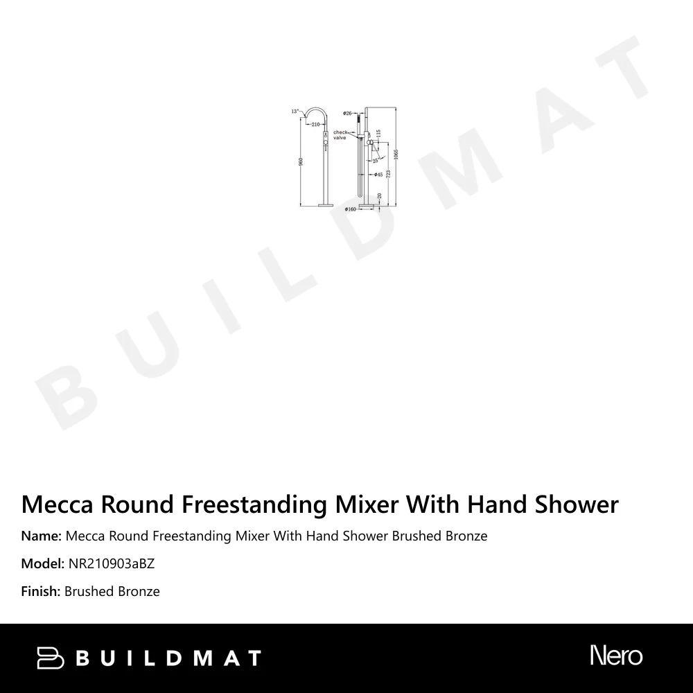 Nero Mecca Round Freestanding Mixer With Hand Shower Brushed Bronze - Image 4