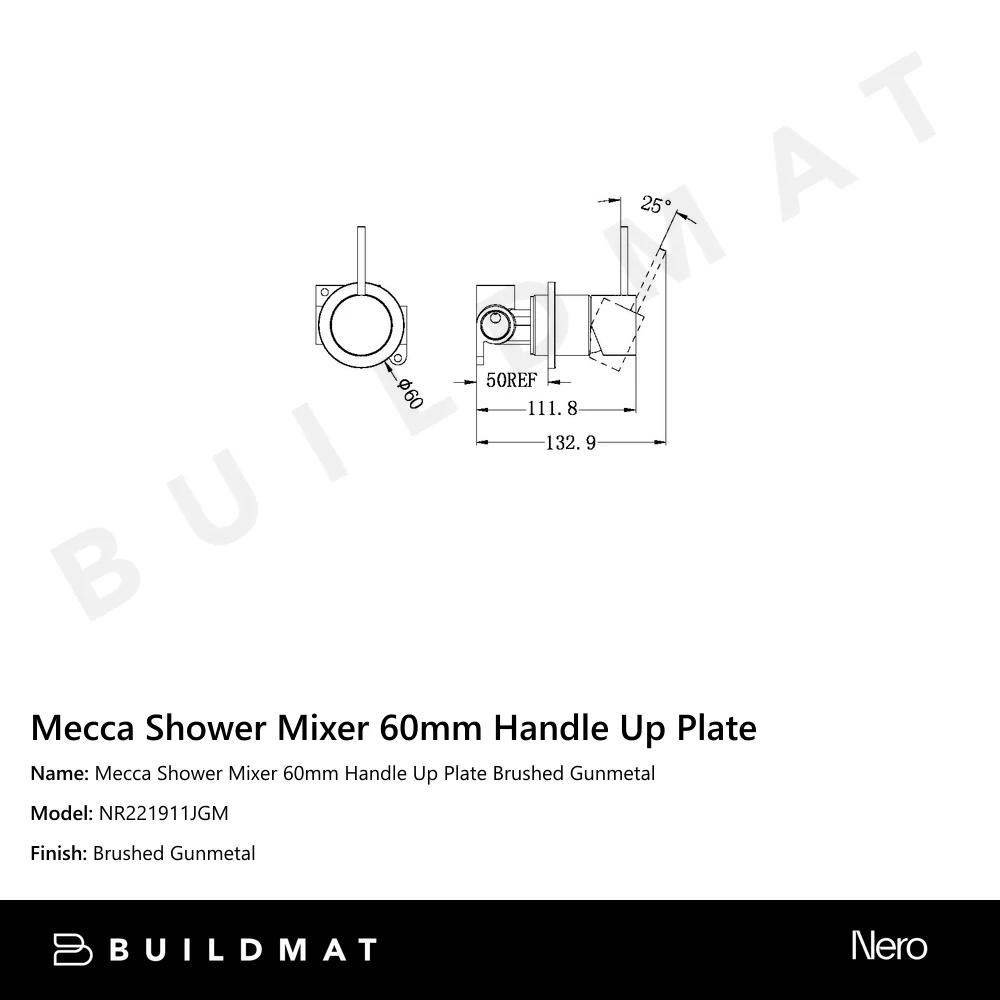 Nero Mecca Shower Mixer 60mm Handle Up Plate Gun Metal - Image 4