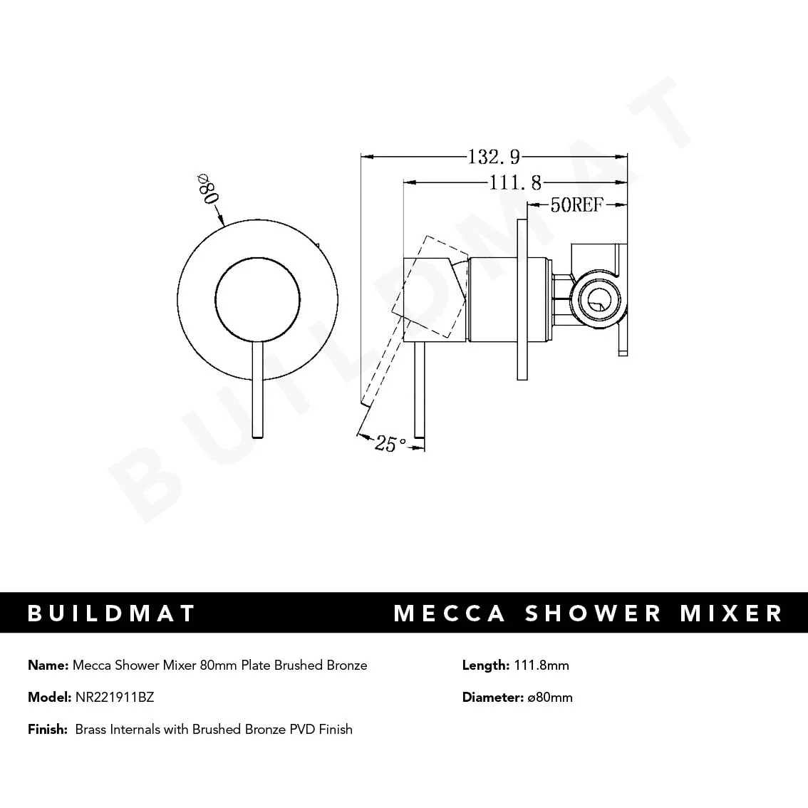 Nero Mecca Shower Mixer 80mm Plate Brushed Bronze - Image 5