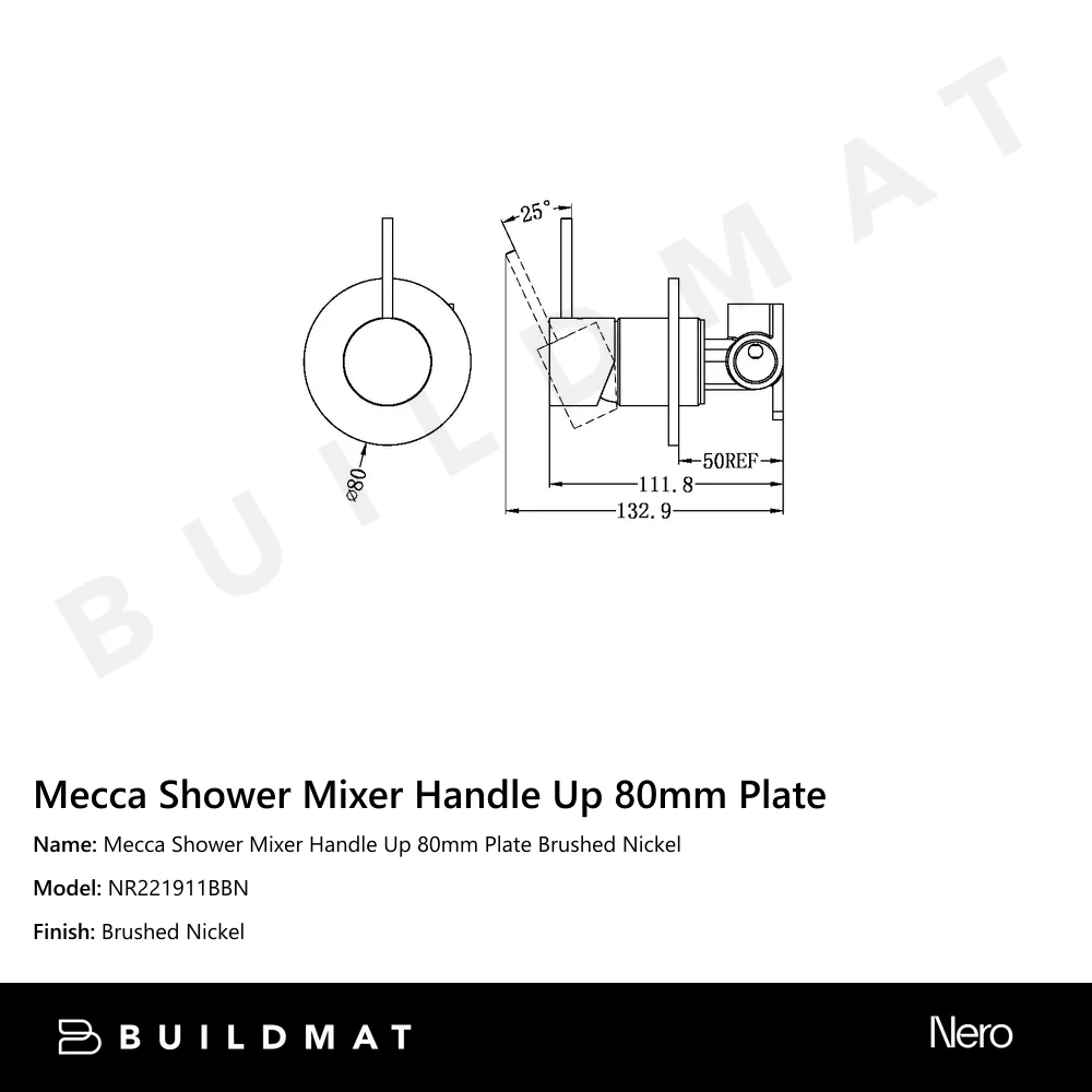 Nero Mecca Shower Mixer Handle Up 80mm Plate Brushed Nickel - Image 4