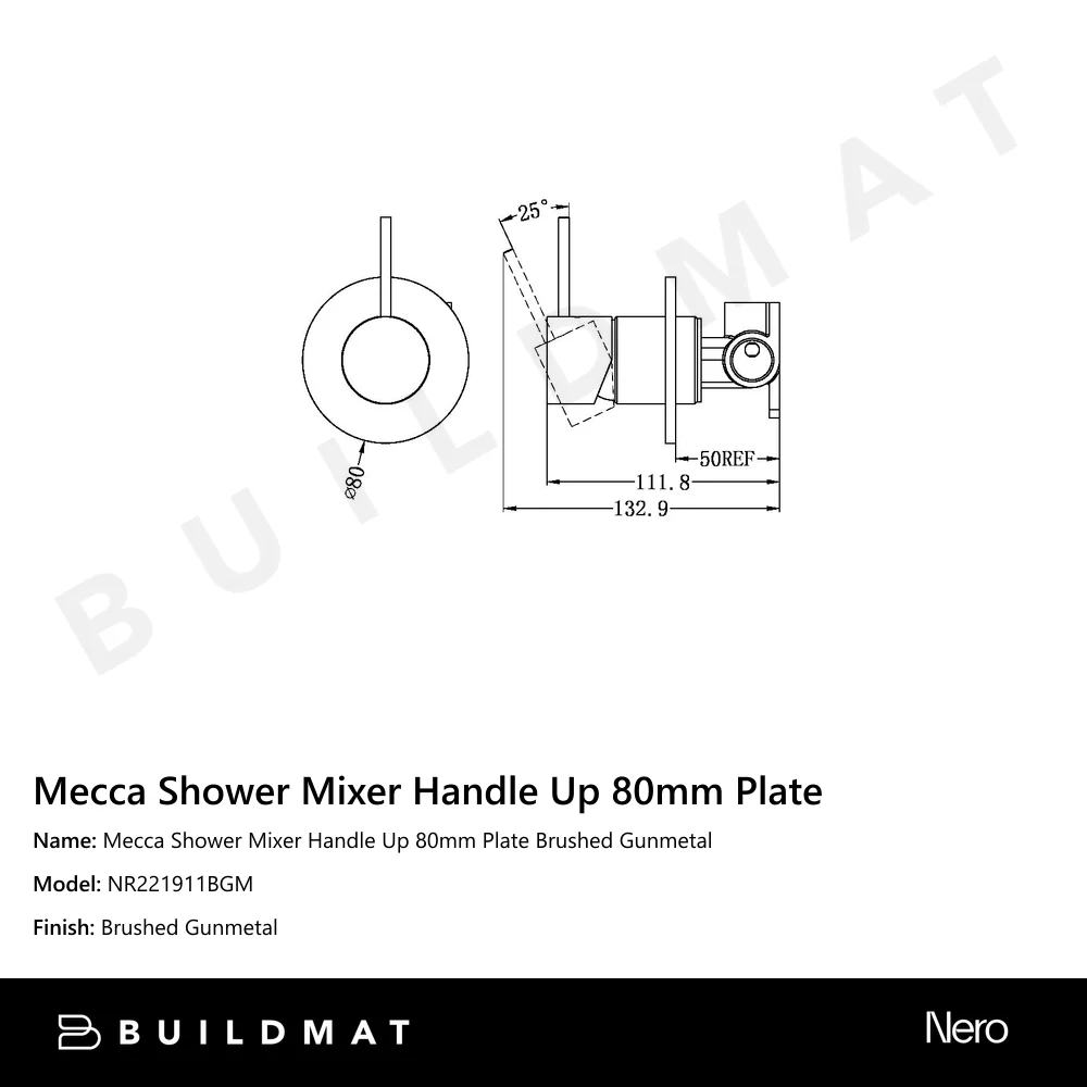 Nero Mecca Shower Mixer Handle Up 80mm Plate Gun Metal - Image 4