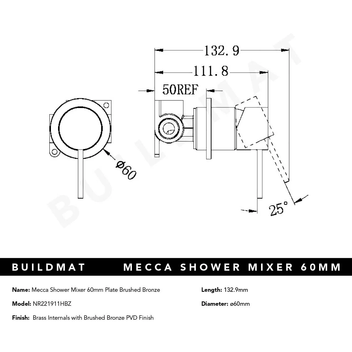 Nero Mecca Shower Mixer with 60mm Plate Brushed Bronze - Image 5