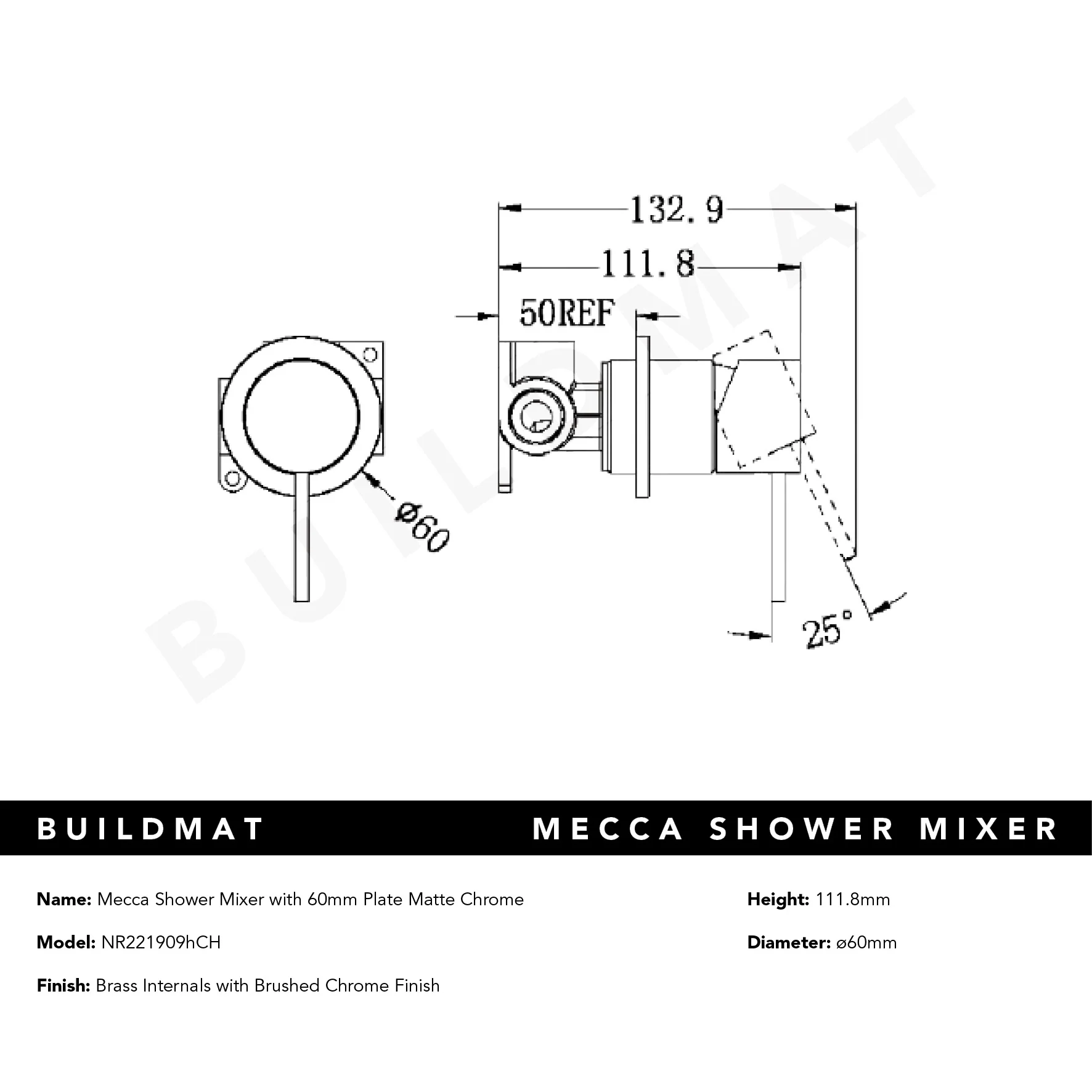 Nero Mecca Shower Mixer with 60mm Plate Chrome - Image 5
