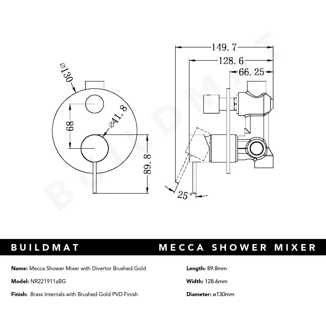 Nero Mecca Shower Mixer with Divertor Brushed Gold - Image 5