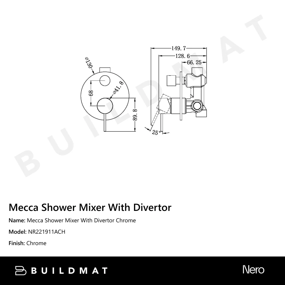 Nero Mecca Shower Mixer With Divertor Chrome - Image 4