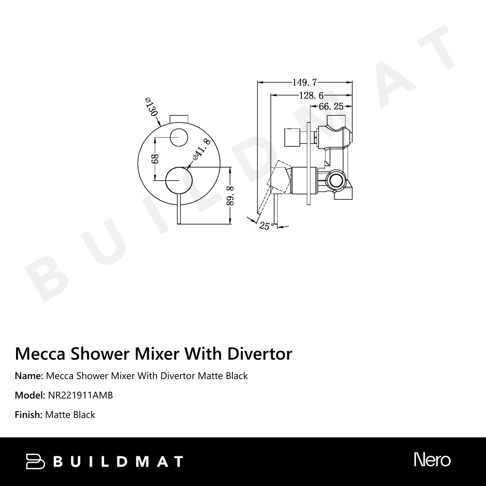 Nero Mecca Shower Mixer With Divertor Matte Black - Image 4