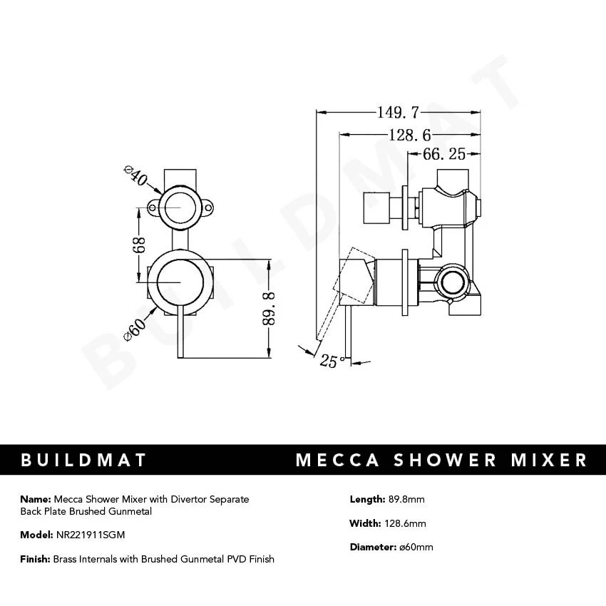 Nero Mecca Shower Mixer with Divertor Separate Back Plate Brushed Gunmetal - Image 5