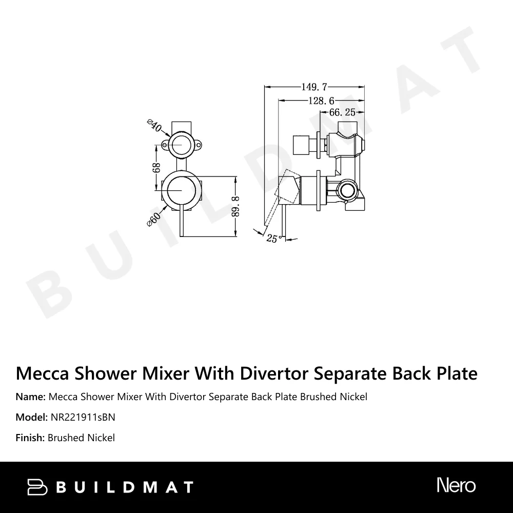 Nero Mecca Shower Mixer With Divertor Separate Back Plate Brushed Nickel - Image 4