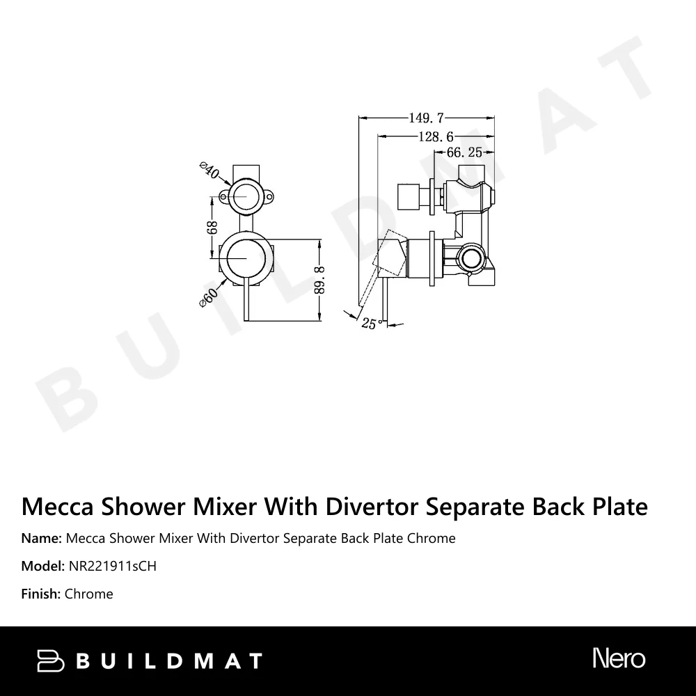Nero Mecca Shower Mixer With Divertor Separate Back Plate Chrome - Image 4