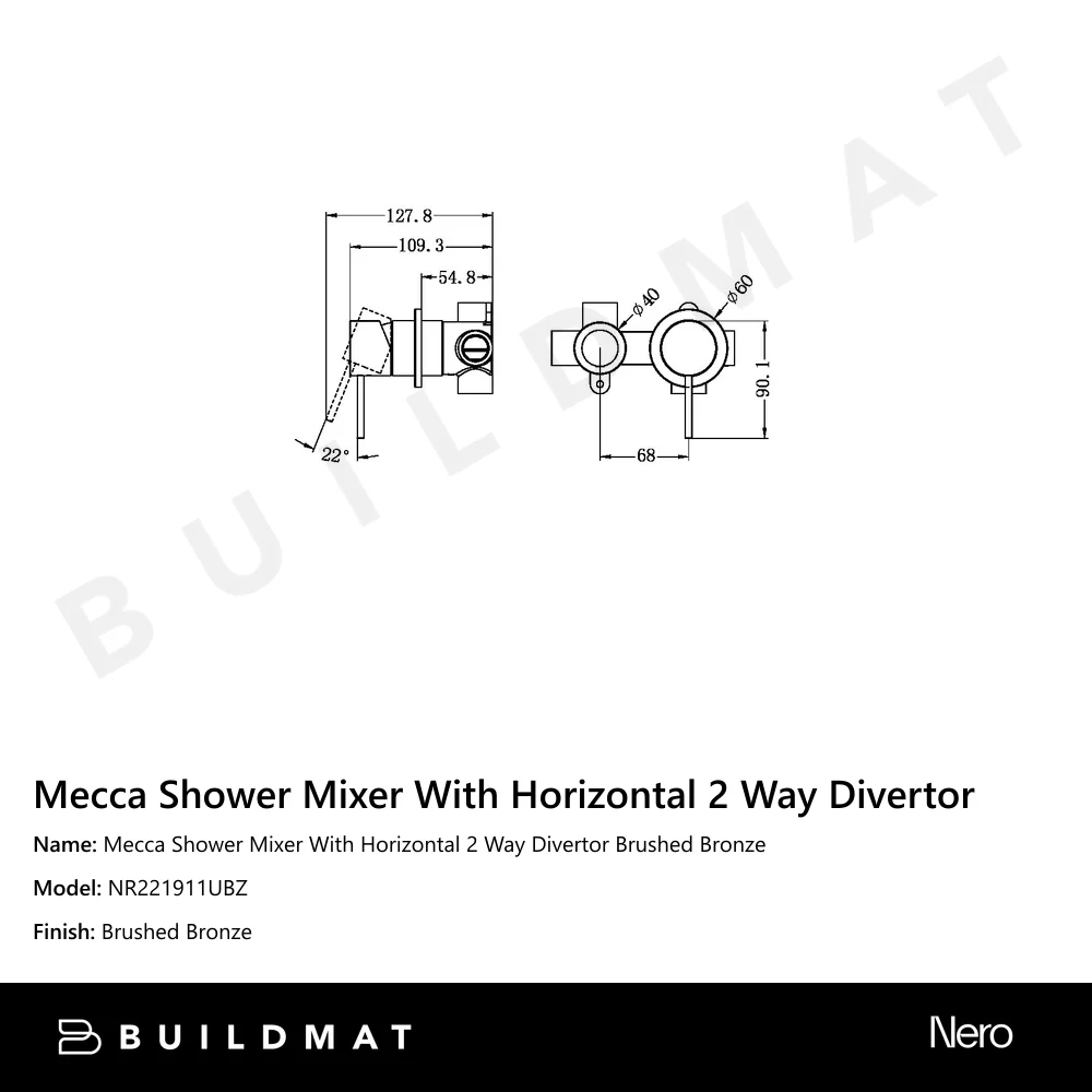 Nero Mecca Shower Mixer With Horizontal 2 Way Divertor Brushed Bronze - Image 4
