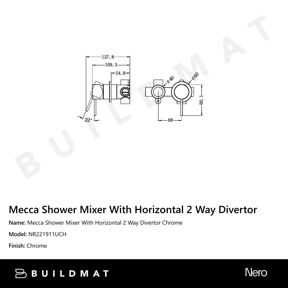 Nero Mecca Shower Mixer With Horizontal 2 Way Divertor Chrome - Image 4