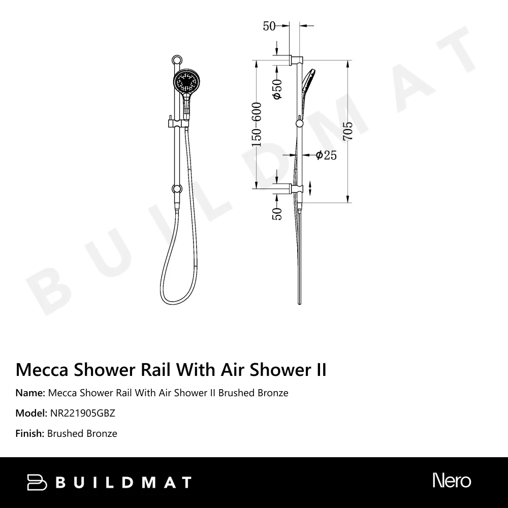 Nero Mecca Shower Rail With Air Shower II Brushed Bronze - Image 4