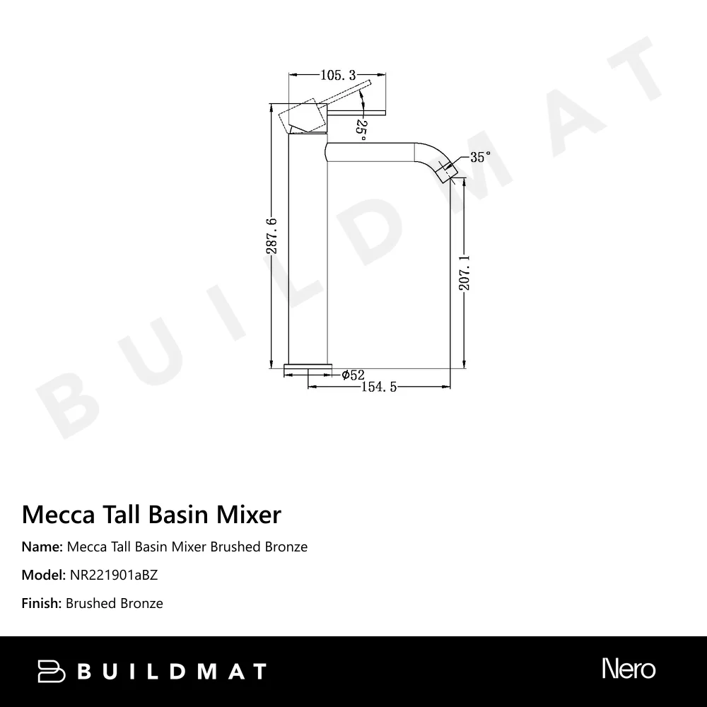 Nero Mecca Tall Basin Mixer Brushed Bronze - Image 4