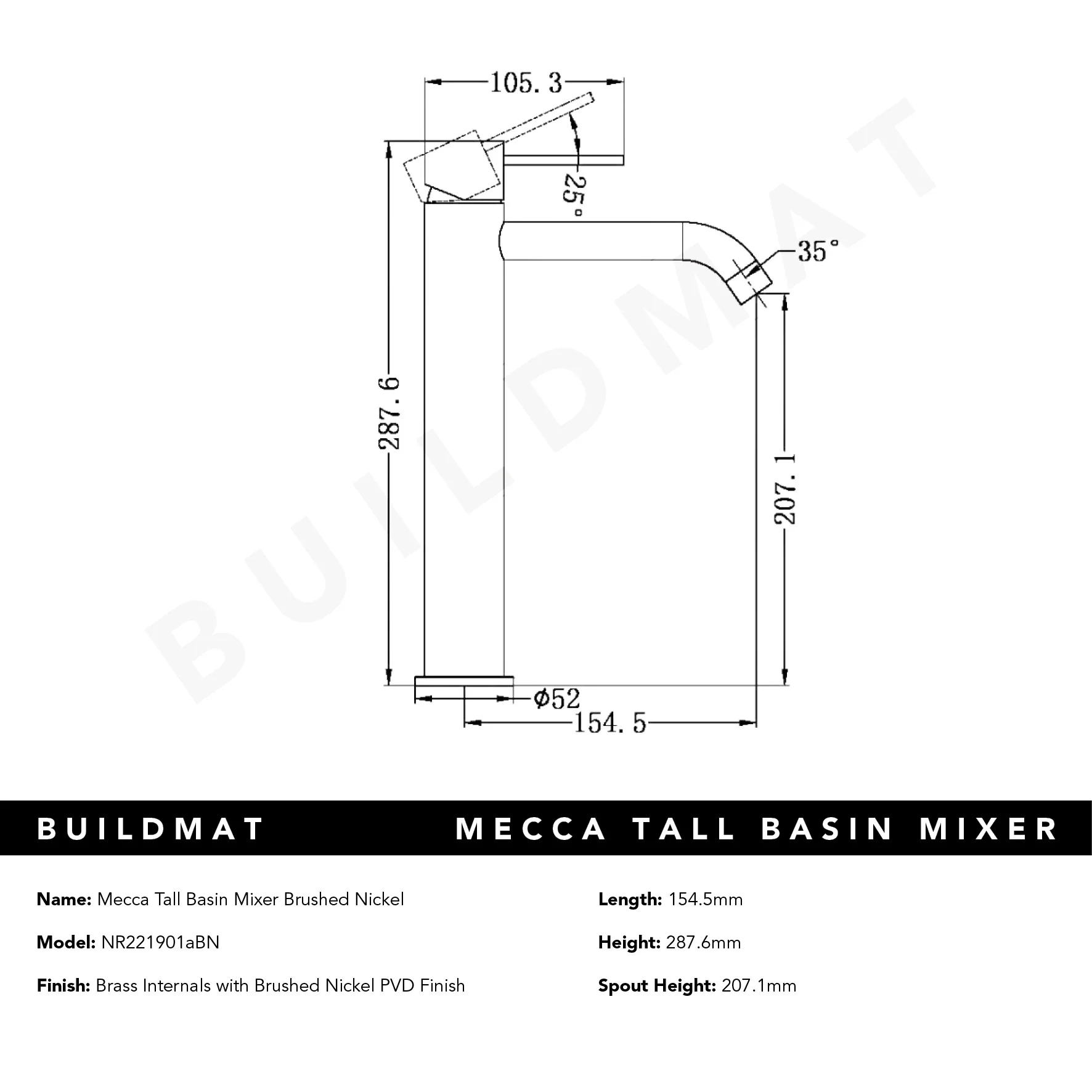 Nero Mecca Tall Basin Mixer Brushed Nickel - Image 5