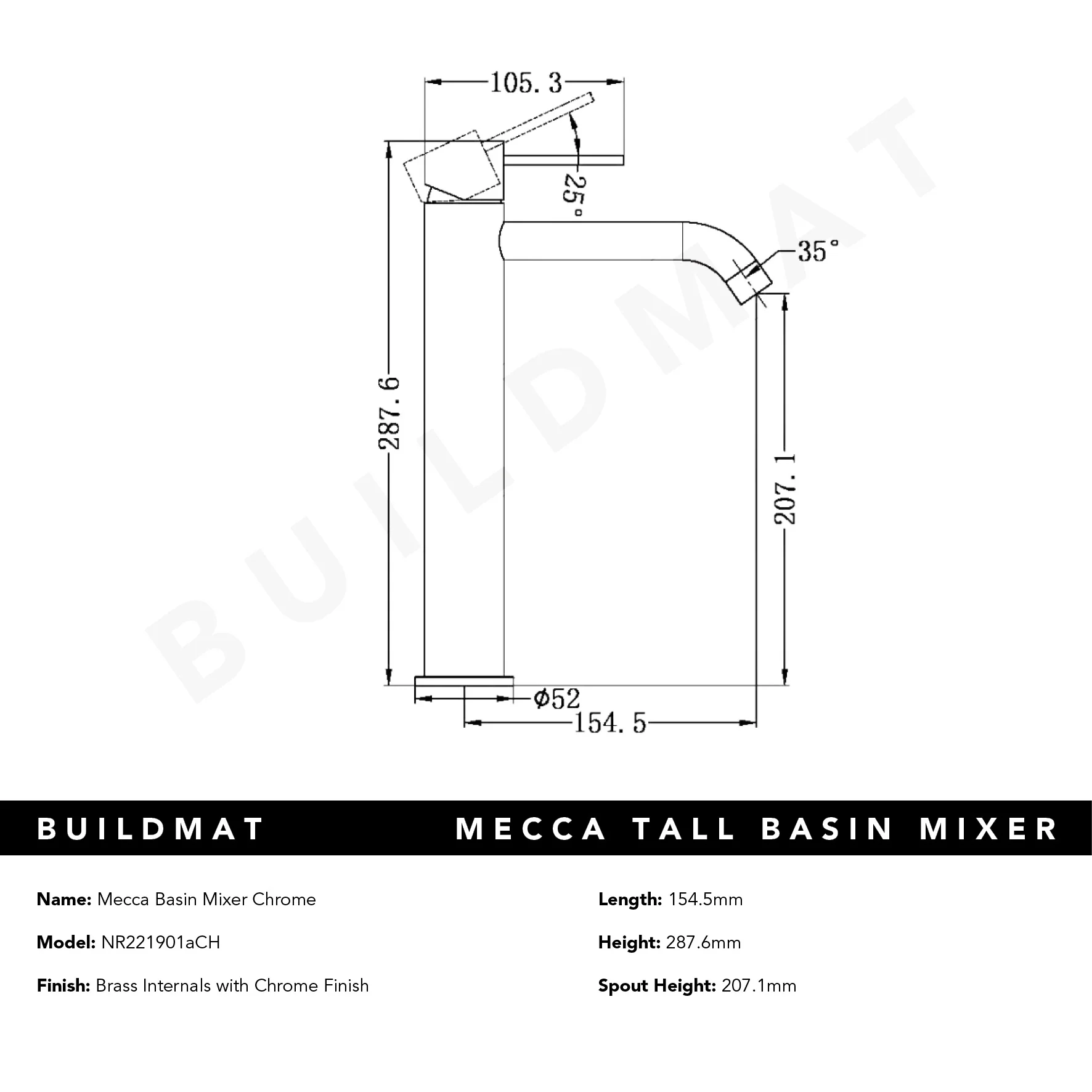 Nero Mecca Tall Basin Mixer Chrome - Image 5