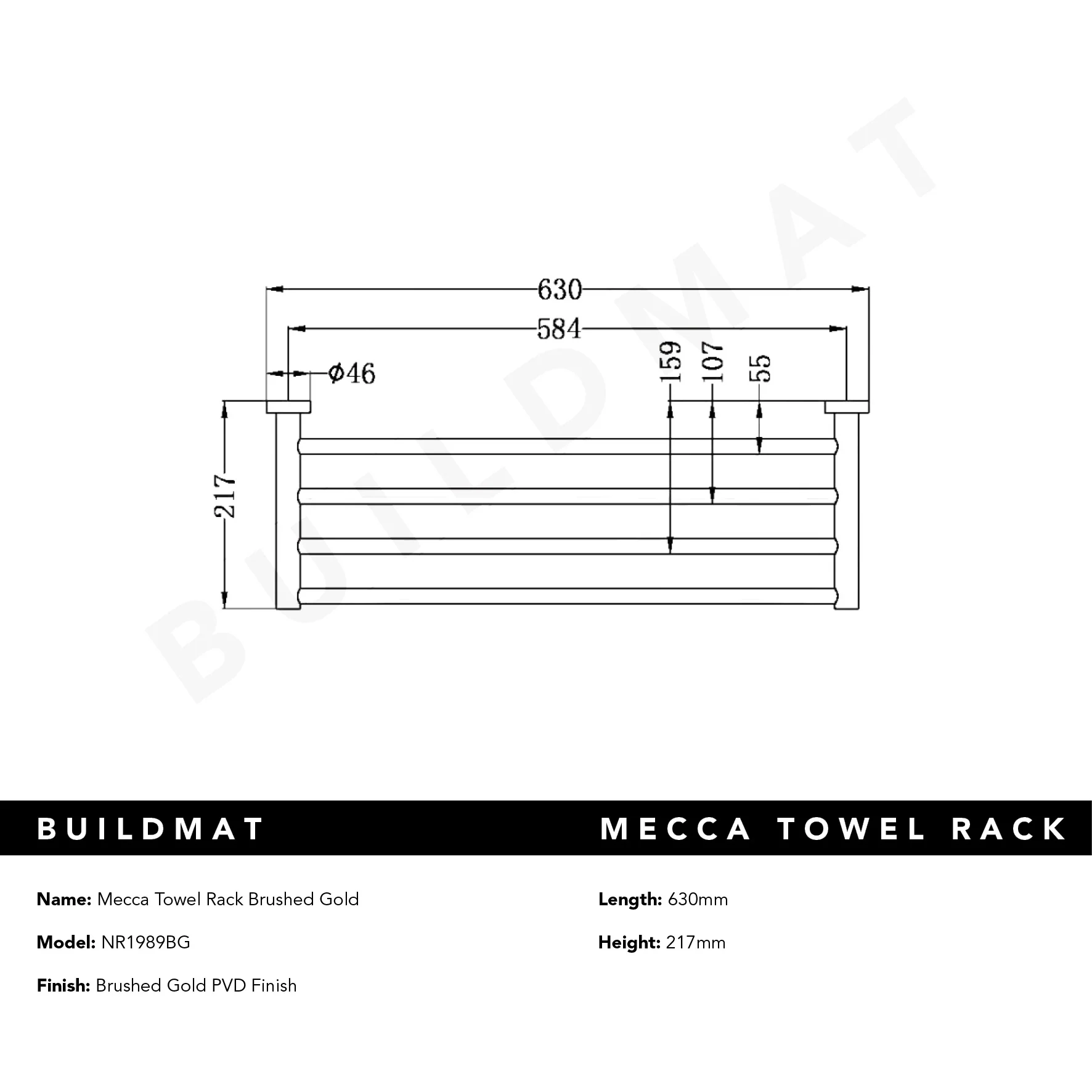 Nero Mecca Towel Rack Brushed Gold - Image 5