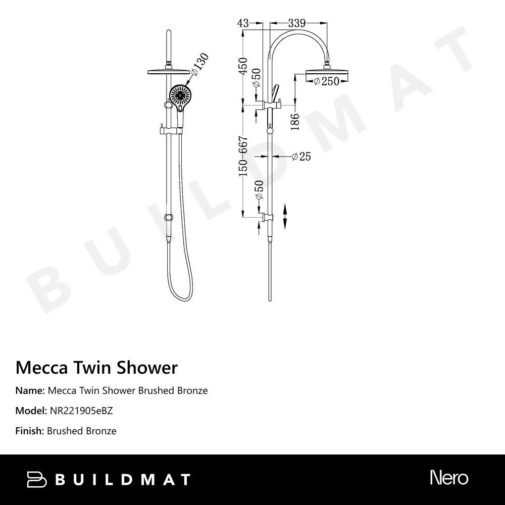 Nero Mecca Twin Shower Brushed Bronze - Image 4