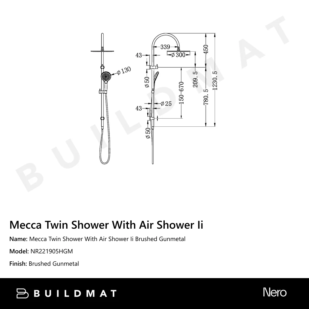 Nero Mecca Twin Shower With Air Shower II Gun Metal - Image 4
