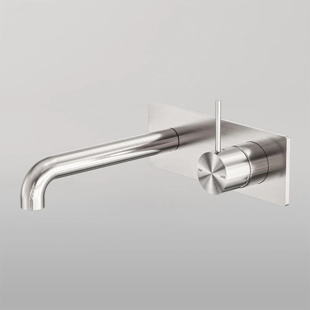 Nero Mecca Wall Basin/Bath Mixer Handle Up 260mm Brushed Nickel - Image 2