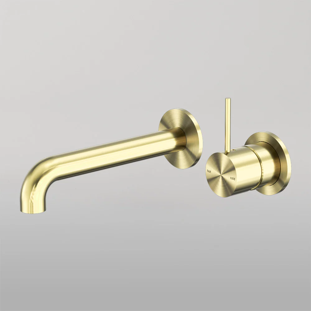 Nero Mecca Wall Basin/Bath Mixer Separate Back Plate Handle Up 120mm Brushed Gold - Image 2