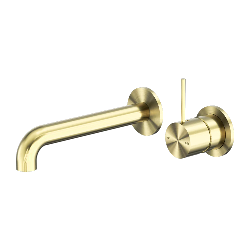 Nero Mecca Wall Basin/Bath Mixer Separate Back Plate Handle Up 120mm Brushed Gold - Image 3