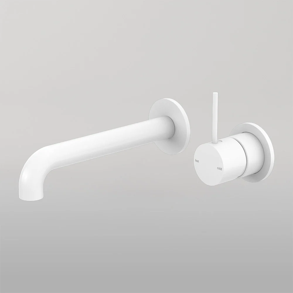Nero Mecca Wall Basin/Bath Mixer Separate Back Plate Handle Up 185mm Matte White - Image 2
