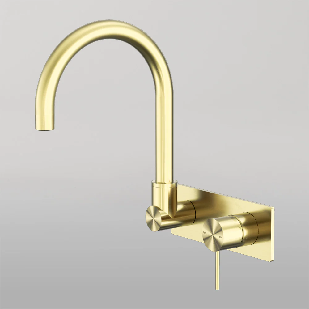 Nero Mecca Wall Basin/Bath Mixer Swivel Spout Brushed Gold - Image 2