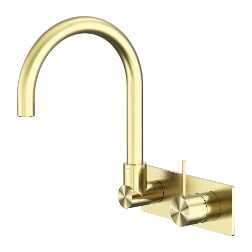 Nero Mecca Wall Basin/Bath Mixer Swivel Spout Handle Up Brushed Gold