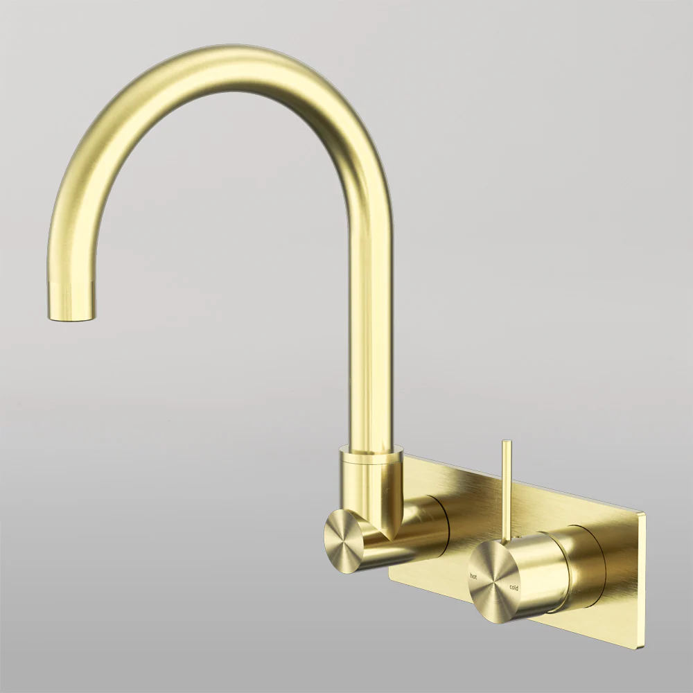 Nero Mecca Wall Basin/Bath Mixer Swivel Spout Handle Up Brushed Gold - Image 2