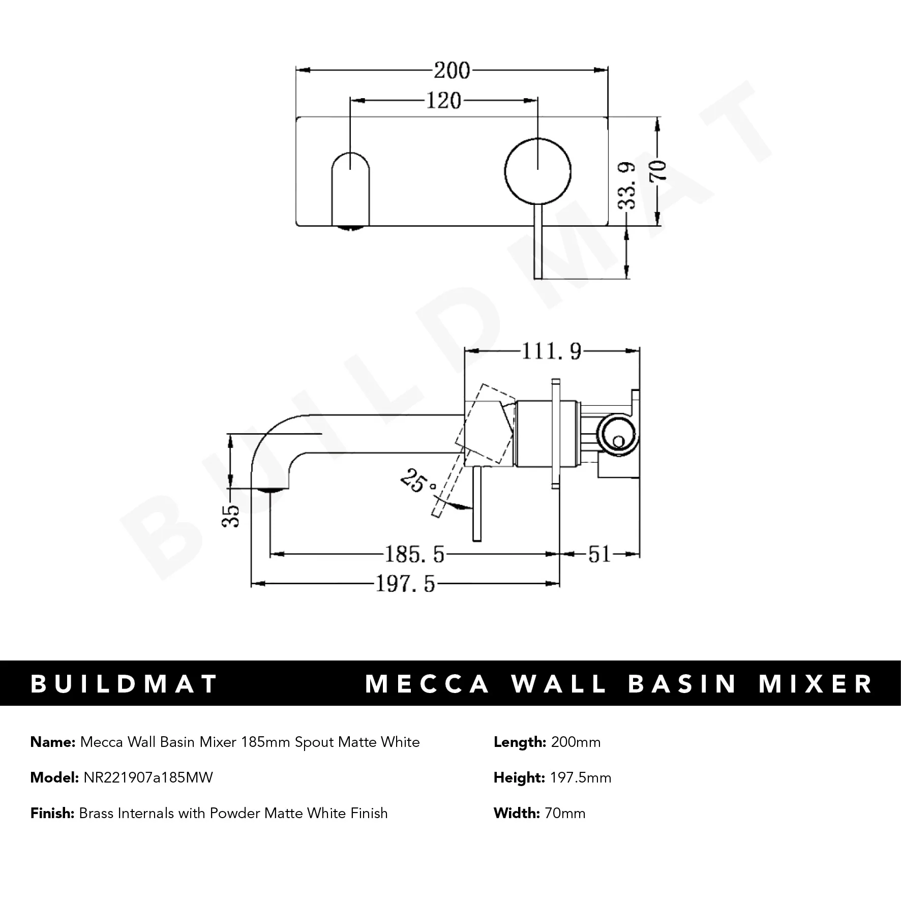 Nero Mecca Wall Basin Mixer 185mm Spout Matte White - Image 6