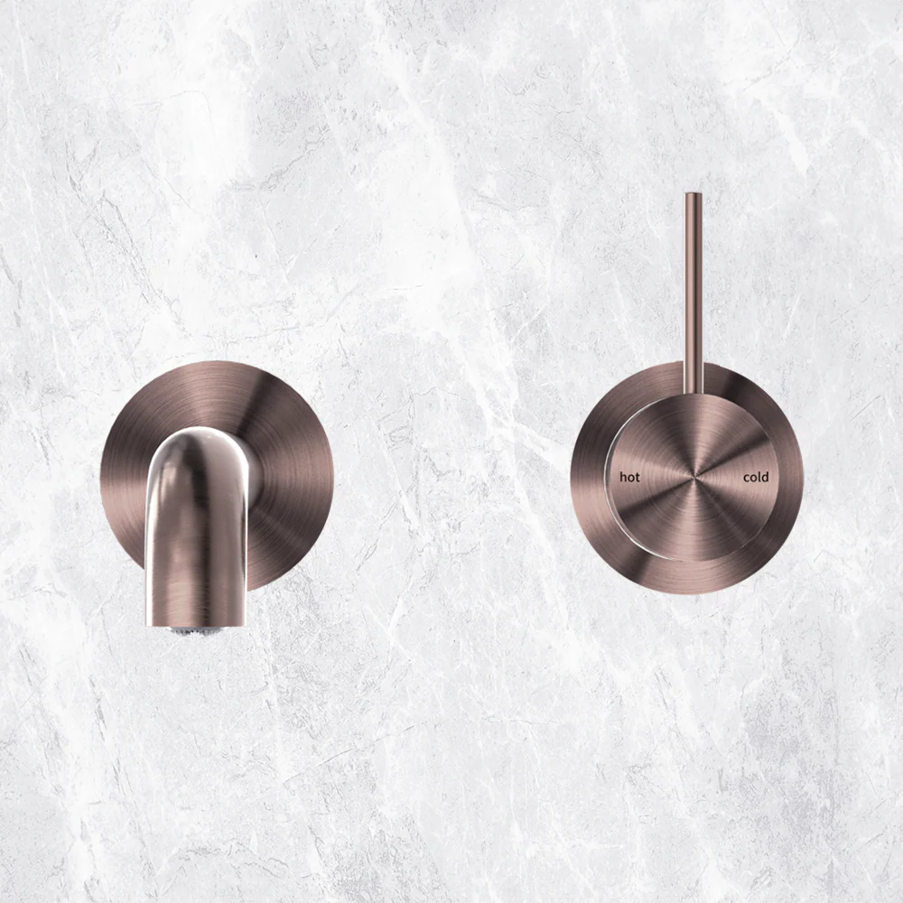 Nero Mecca Wall Basin Mixer Separate Back Plate Handle Up 185mm Spout Brushed Bronze - Image 2