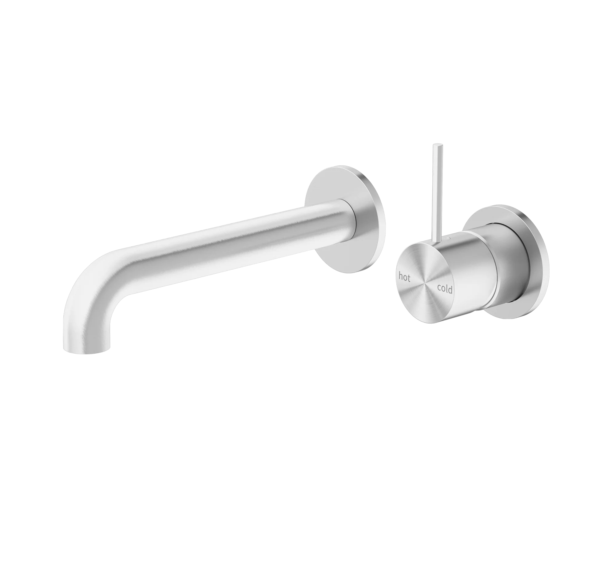 Nero Mecca Wall Basin Mixer Separate Back Plate Handle Up 185mm Spout Brushed Nickel