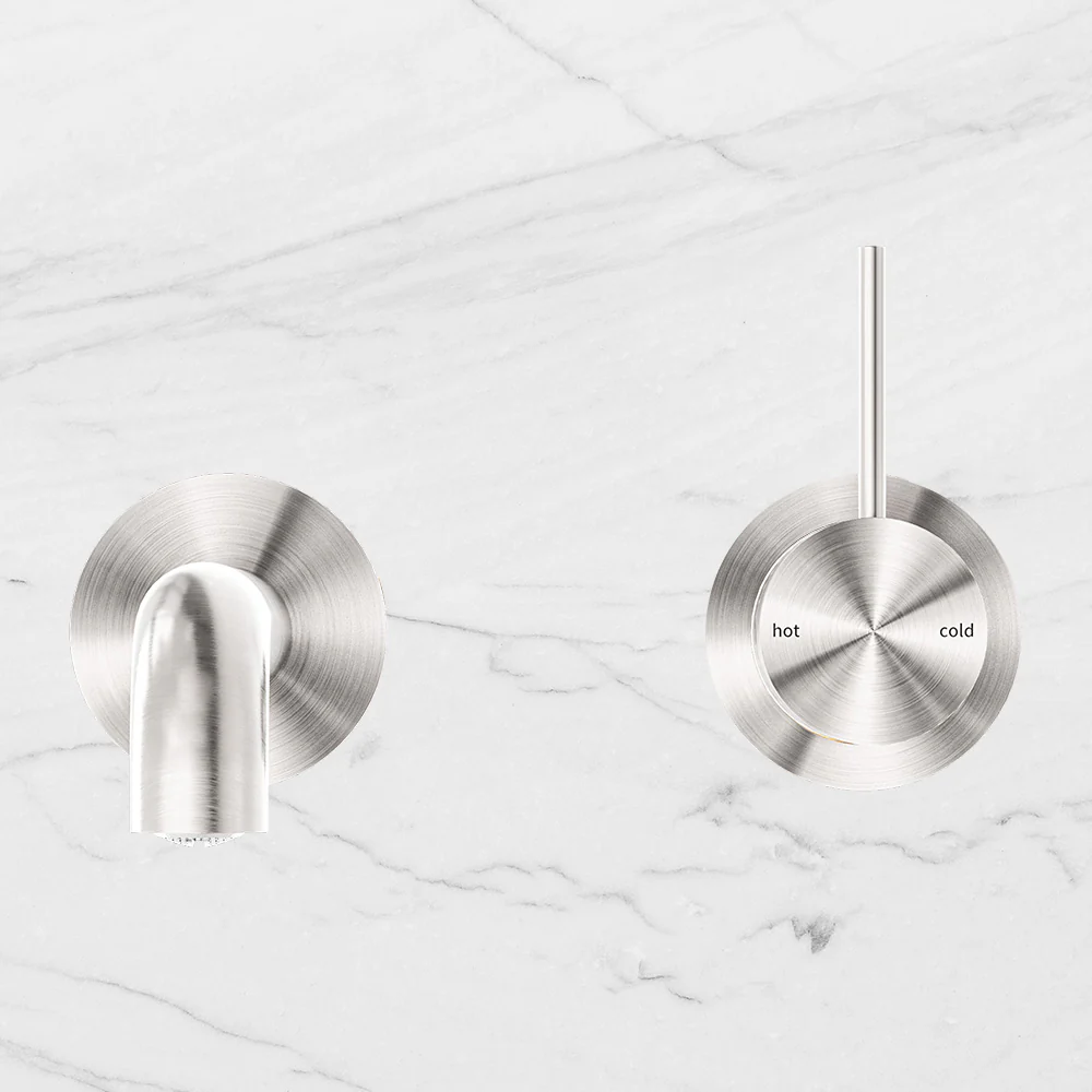 Nero Mecca Wall Basin Mixer Separate Back Plate Handle Up 185mm Spout Brushed Nickel - Image 2