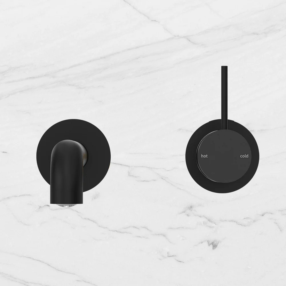 Nero Mecca Wall Basin Mixer Separate Back Plate Handle Up 185mm Spout Matte Black - Image 2