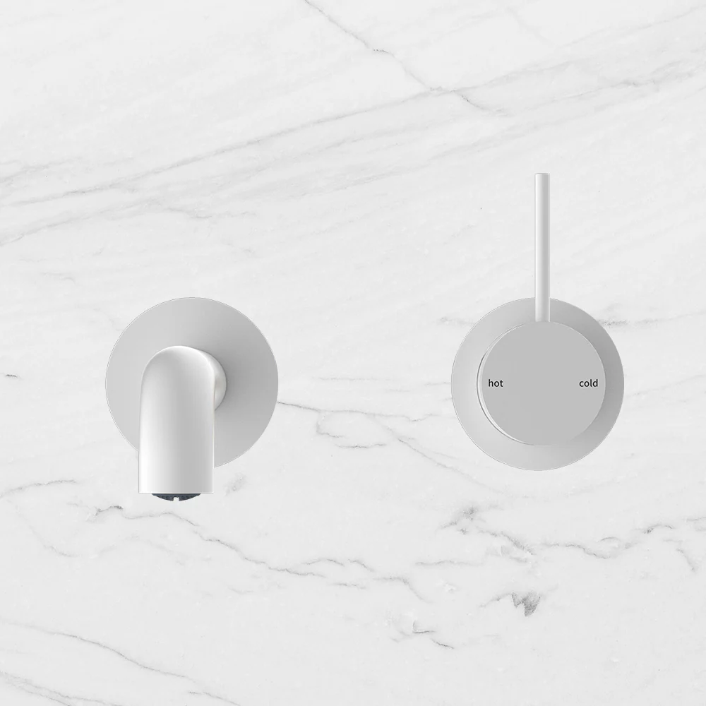 Nero Mecca Wall Basin Mixer Separate Back Plate Handle Up 185mm Spout Matte White - Image 2