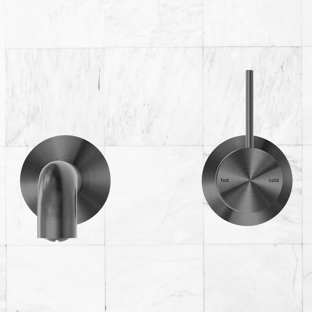 Nero Mecca Wall Basin Mixer Separate Back Plate Handle Up 230mm Spout Brushed Gunmetal - Image 2