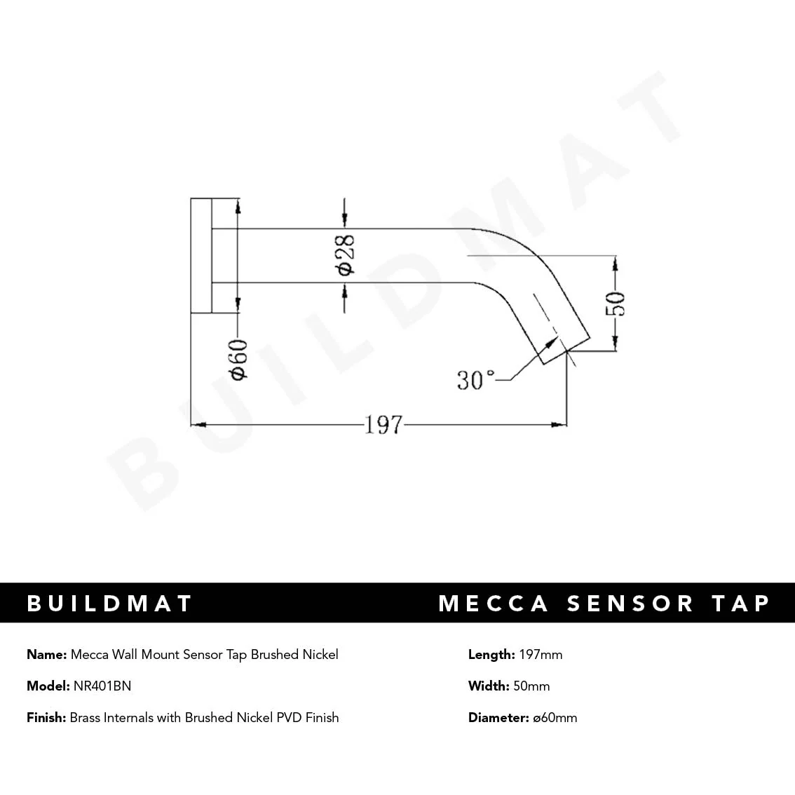 Nero Mecca Wall Mount Sensor Tap Brushed Nickel - Image 4