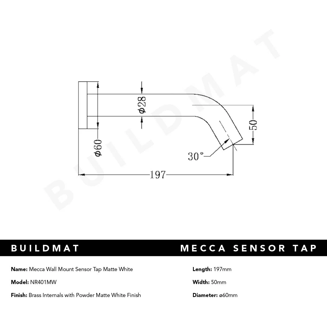 Nero Mecca Wall Mount Sensor Tap Matte White - Image 4