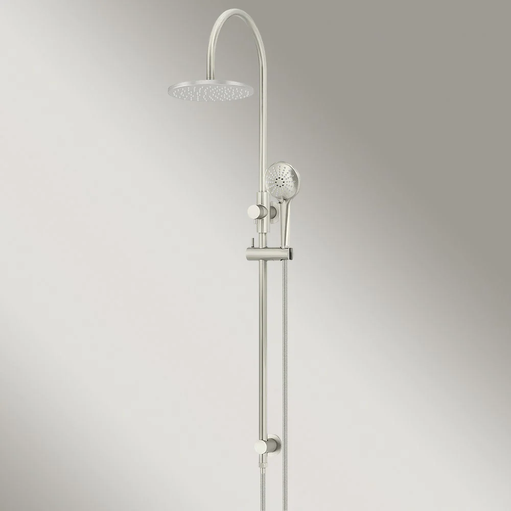 Meir 200mm Round Overhead Shower Rail Three Function Hand Shower Brushed Nickel - Image 2