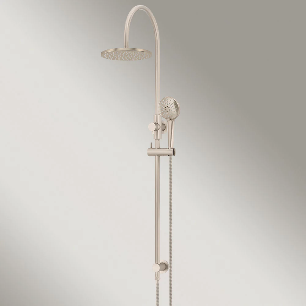 Meir 200mm Round Overhead Shower Rail Three Function Hand Shower Champagne - Image 2
