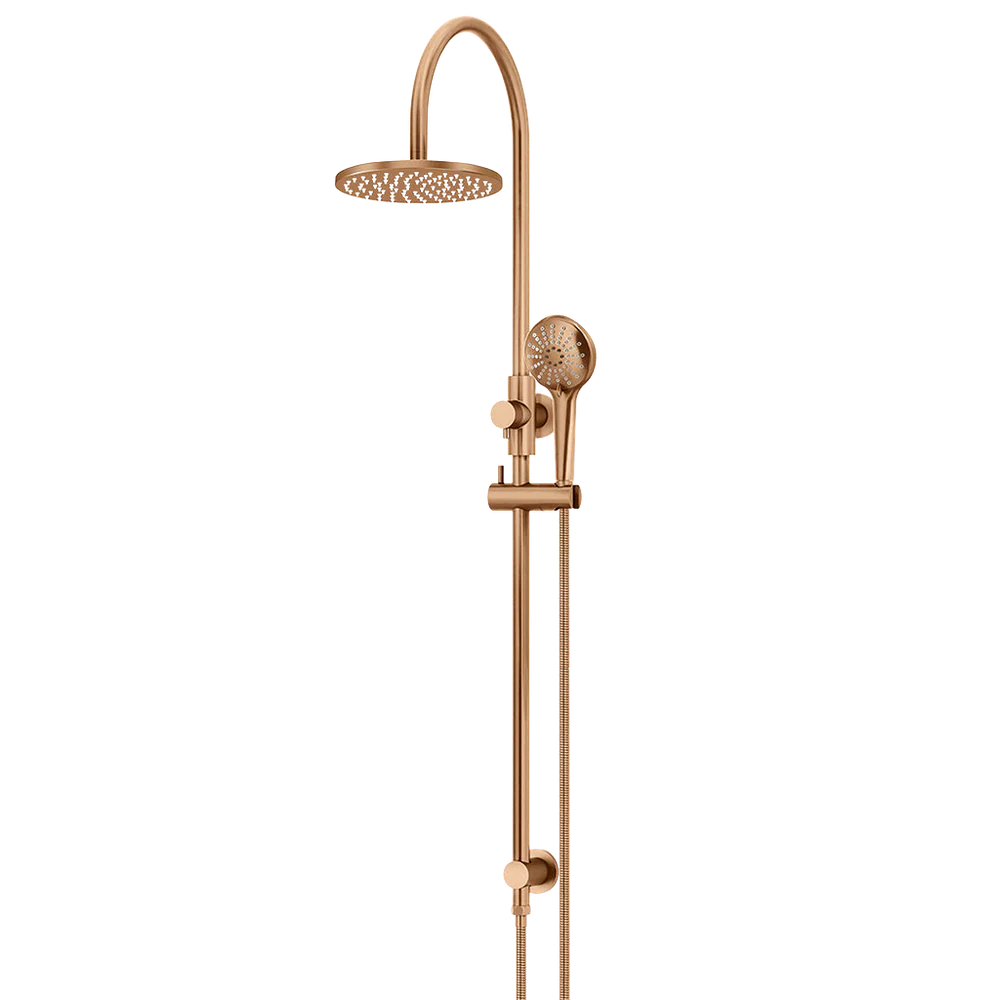 Meir 200mm Round Overhead Shower Rail Three Function Hand Shower Lustre Bronze