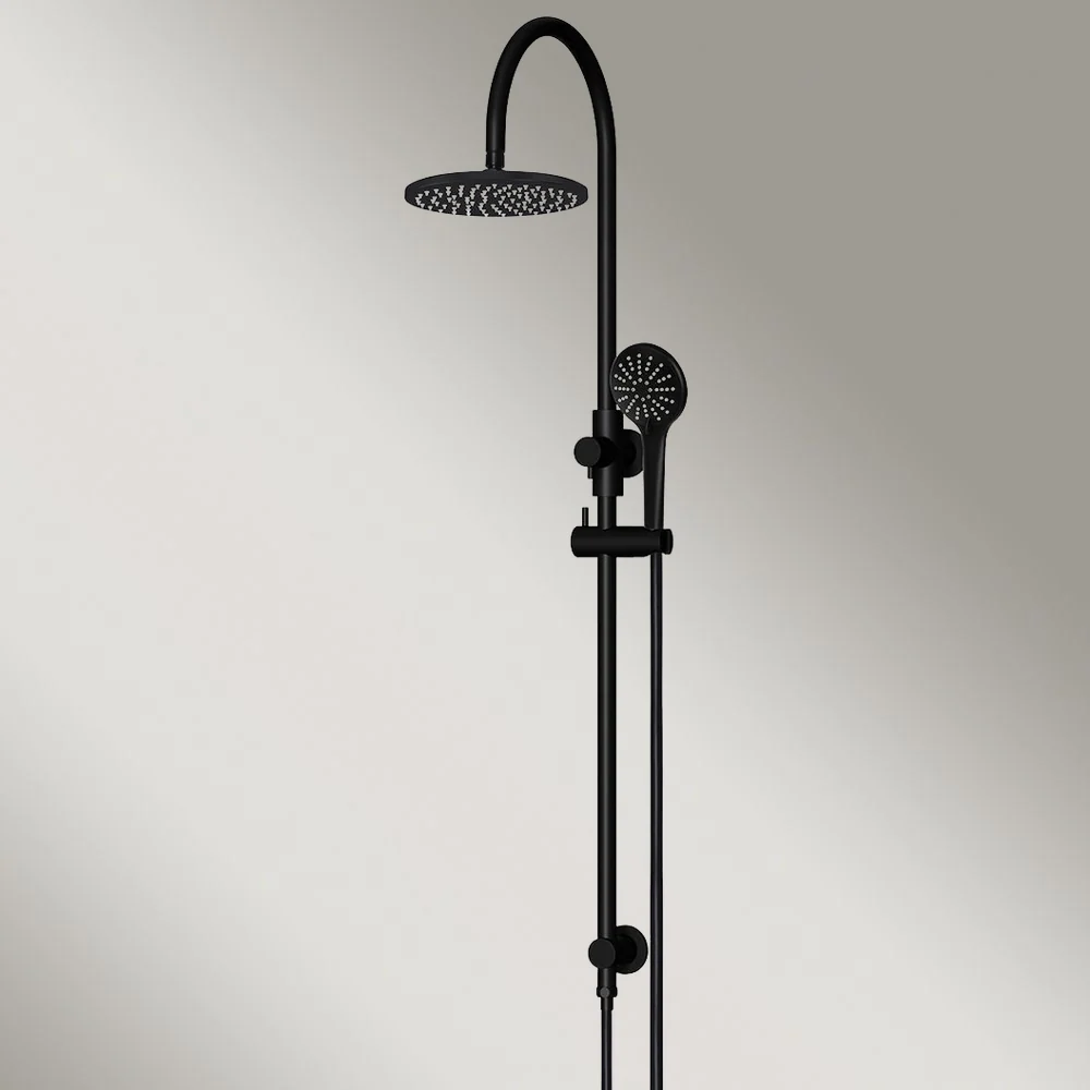 Meir 200mm Round Overhead Shower Rail Three Function Hand Shower Matte Black - Image 2