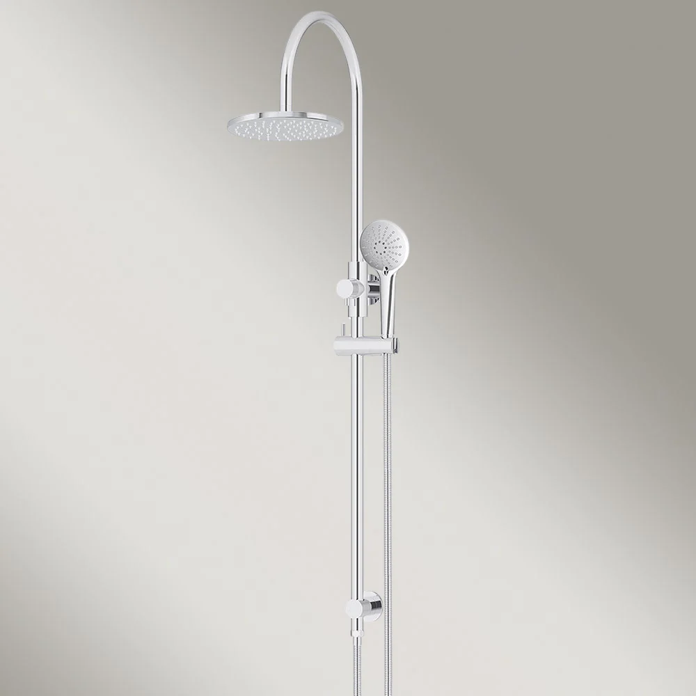 Meir 200mm Round Overhead Shower Rail Three Function Hand Shower Polished Chrome - Image 2